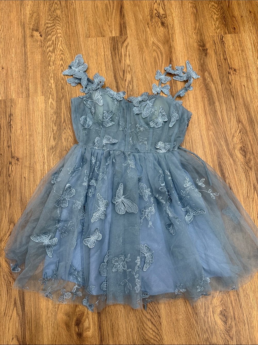 Dusty Blue Butterfly Tulle Party Dress